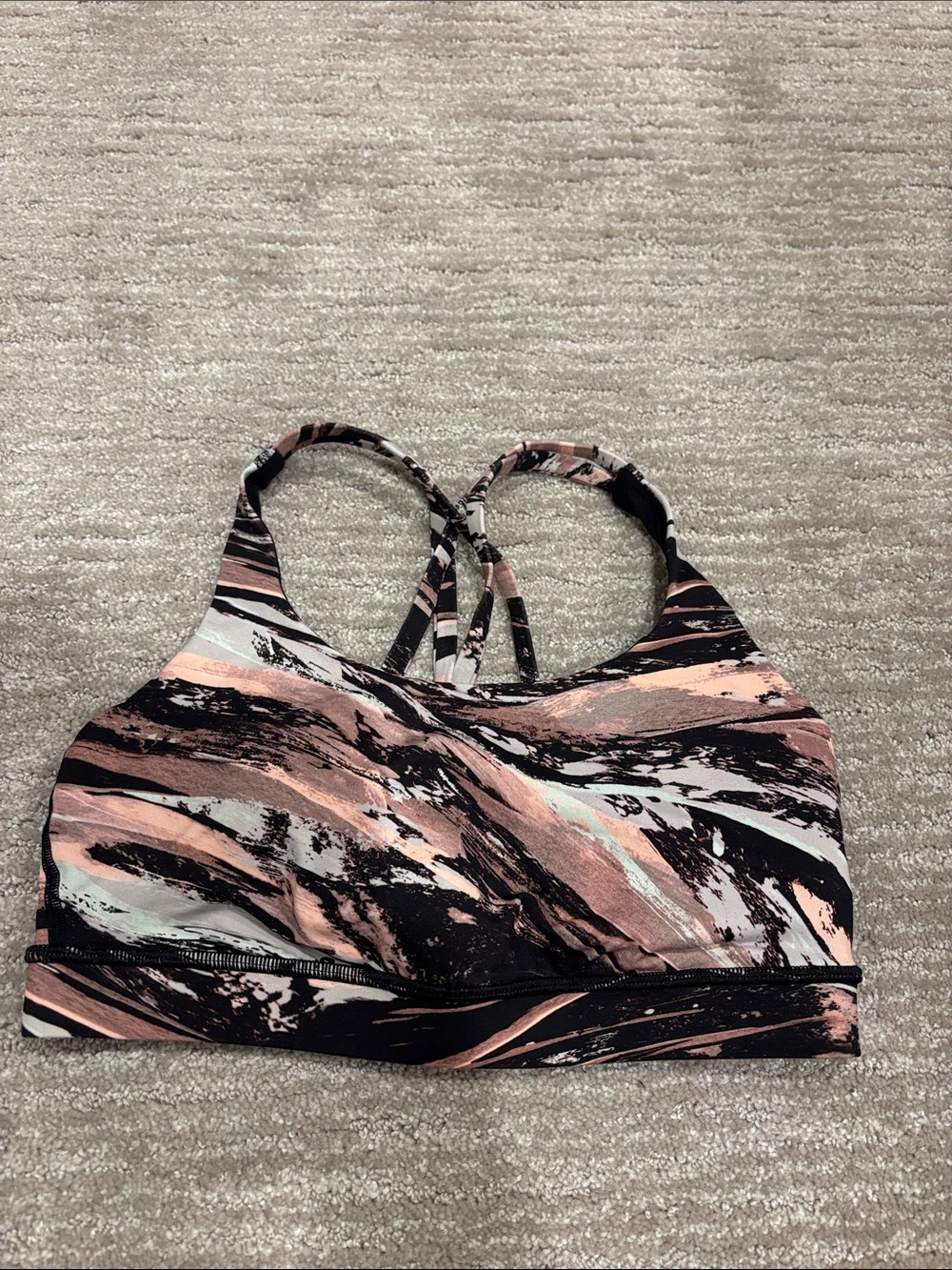 Lululemon size 8 sports bra. Black peach and white.
